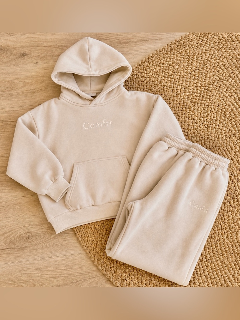 Kid’s COMFRT Brand Hoodie & Jogger Set; Bone Colored